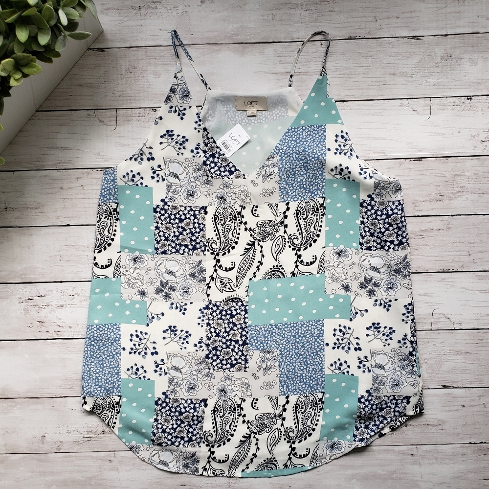 LOFT Patchwork Patten Lined Camisole/Cami Sleeveless Shell / Tank Top SMALL NEW